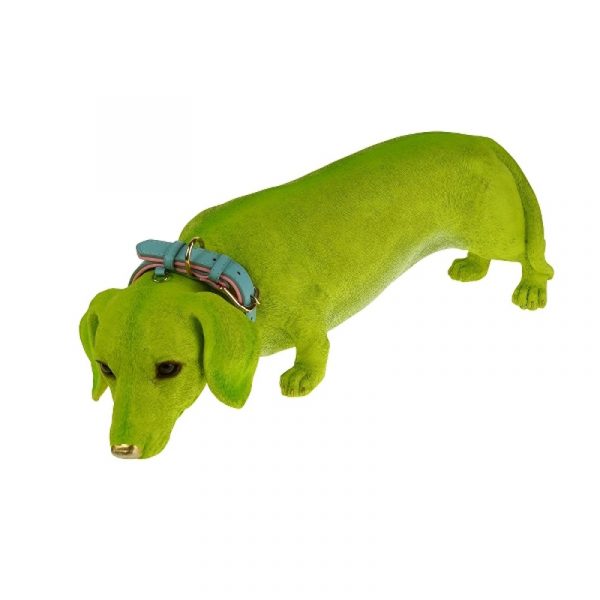 Hund "Dackel" Grün mit Leder Halsband