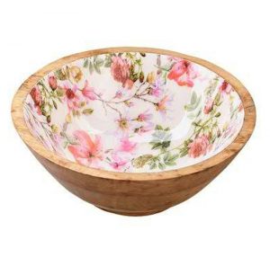 Schale Holz D25H8cm mit Blumen